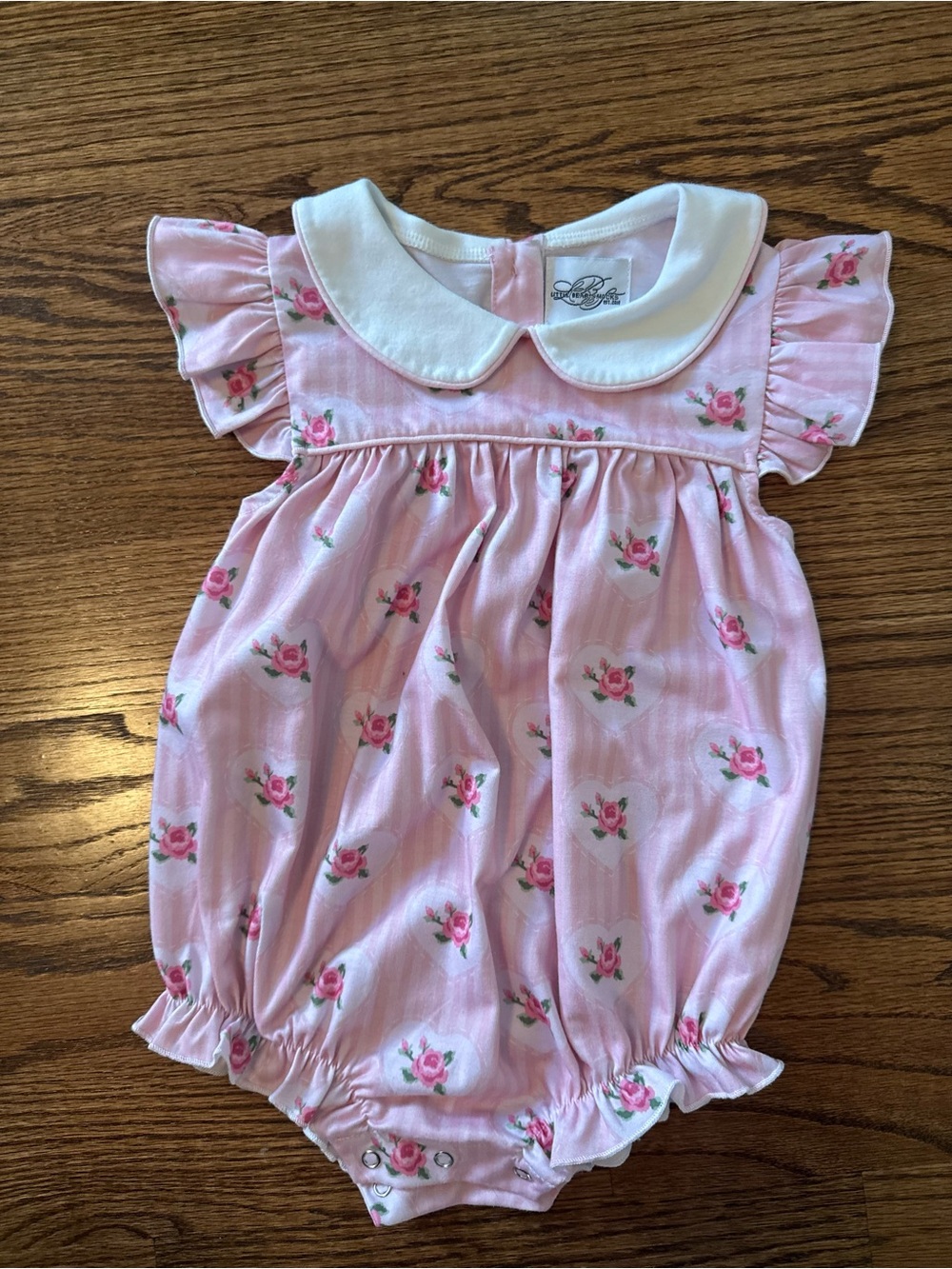 Pink Floral Bubble Romper with Peter Pan Collar
